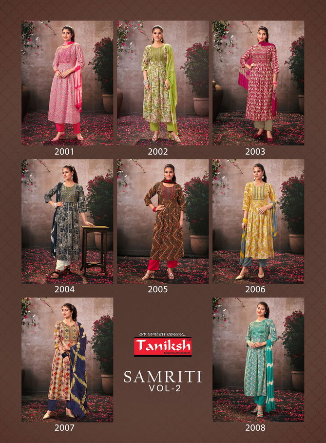 Samriti Vol 2 By Taniksh Rayon Printed Kurti With Bottom Dupatta Wholesale Price In Surat
